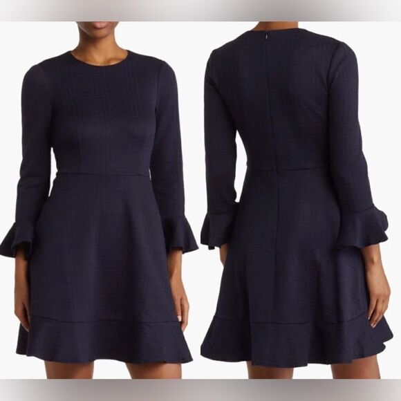 Eliza J NWT Flounce Sleeve A-Line Dress in Navy Size 10 - Picture 1 of 10